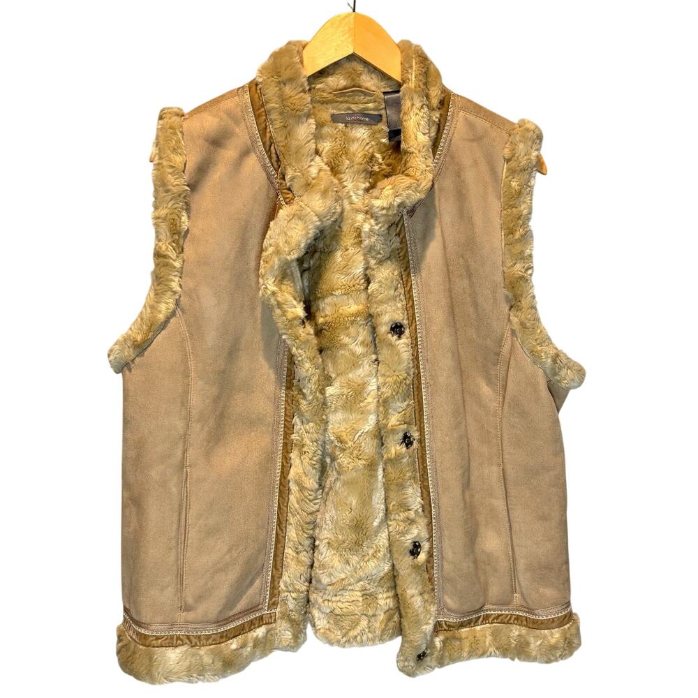 Liz Claiborne Tan Faux Suede Faux Fur Lined Vest - size Large